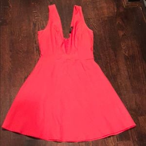 Hot Pink Extremely Low Neck Mini Skater Dress